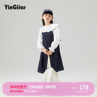 YinGiiar牛仔背带裙女童2024春夏季 女孩高端百搭女大童连衣裙套装