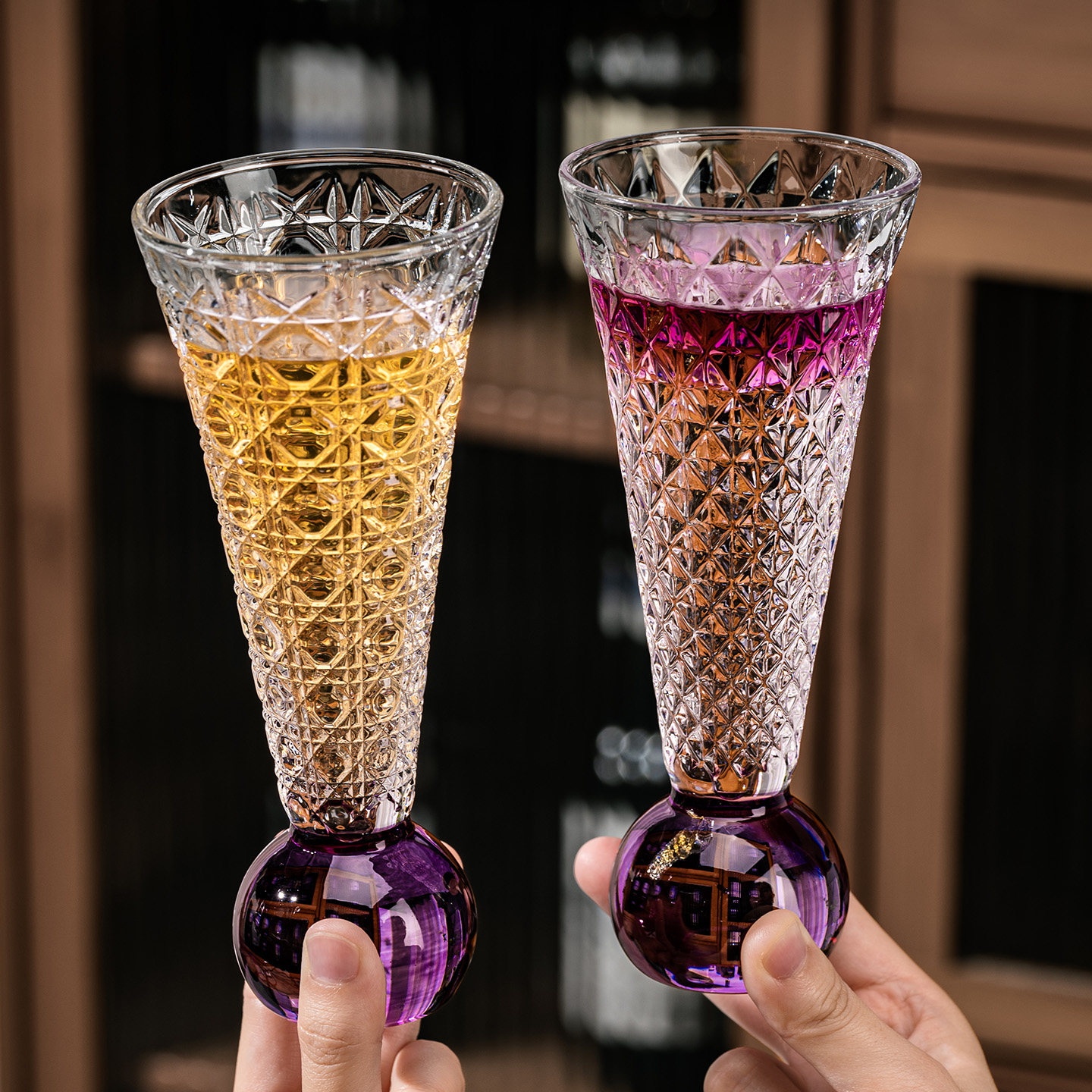 小众ins风复古宝石纹玻璃杯子高颜值果酒果汁杯饮品杯家用咖啡杯