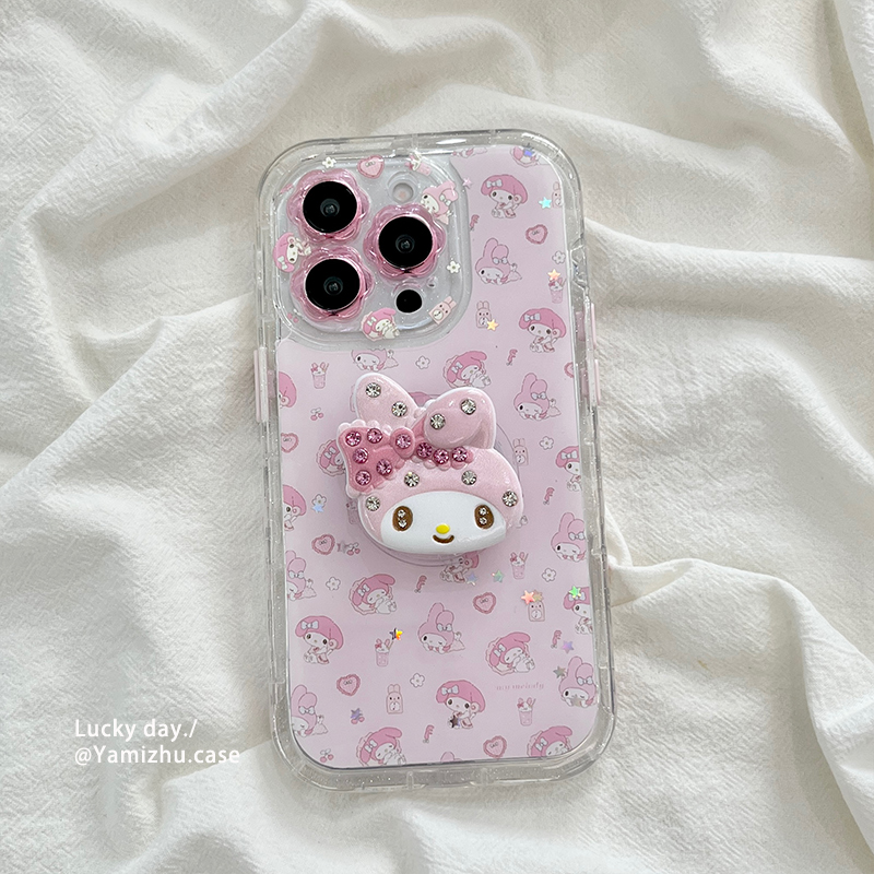 可爱卡通美乐蒂带支架适用苹果16手机壳日韩风网红iPhone14pro小众16PRO新款女款13硅胶15ProMax防摔全包软壳