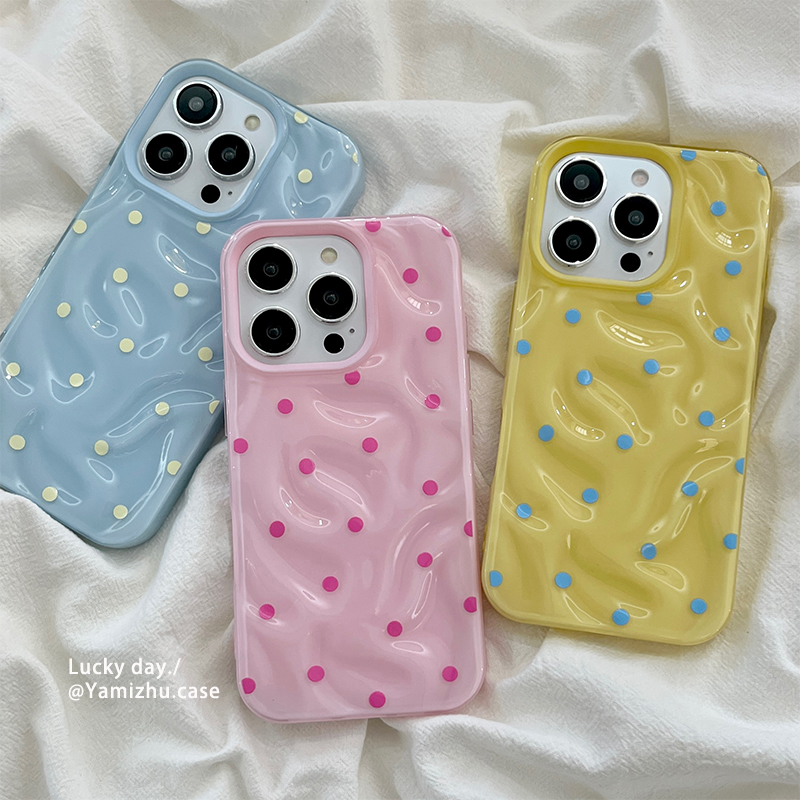 韩风简约波点适用苹果16手机壳情侣简约iPhone14pro小众16PRO新款女款13硅胶15ProMax防摔全包高级感保护套软