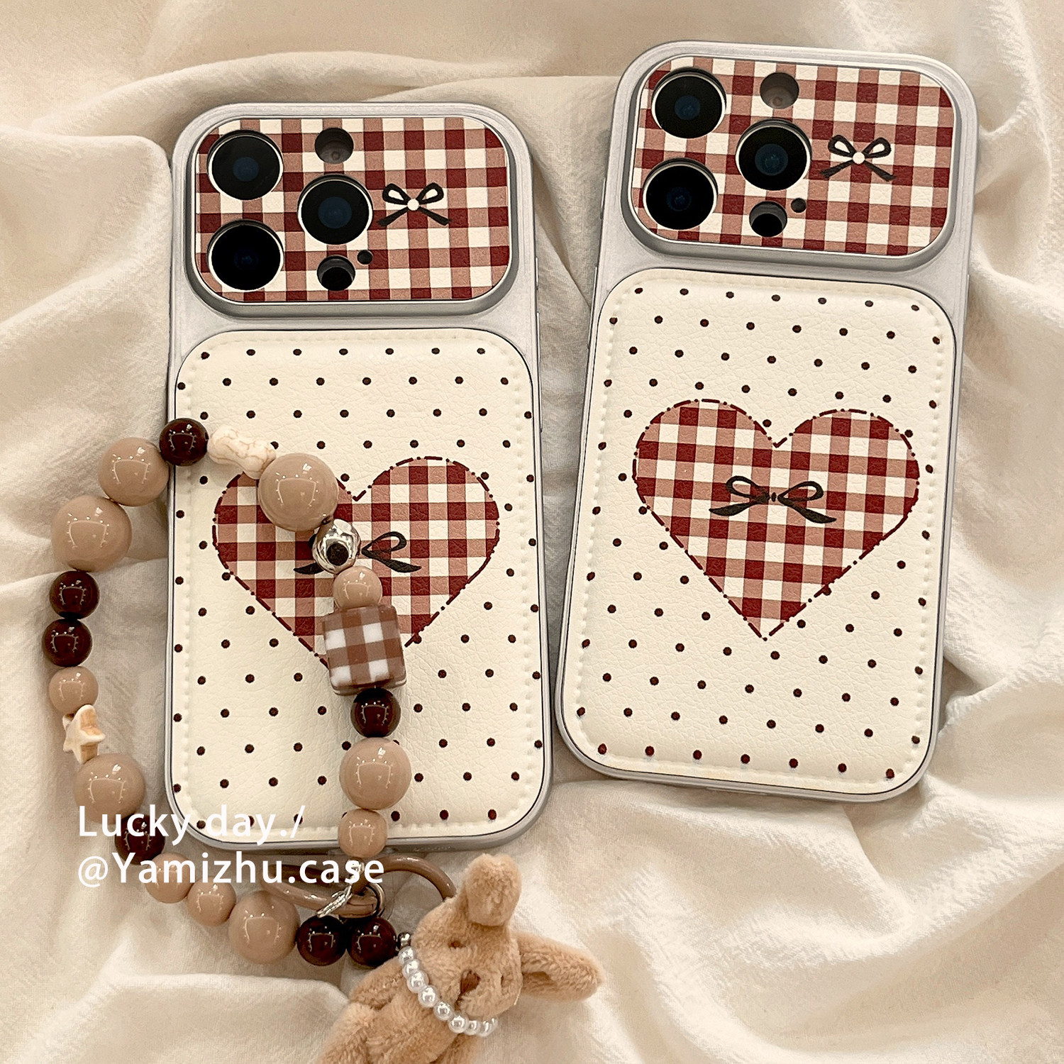 韩系小香风格纹爱心带挂链适用苹果17PRO手机壳少女网红iPhone16ProMax新款15pro女款小众13硅胶14防摔全包软,3C数码配件,手机保护套/壳,淘宝优惠券,粉丝福利购,淘宝优惠卷
