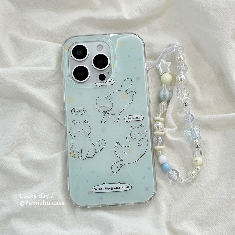 趣味线条卡通猫咪适用iphone苹果16手机壳简约带链条14pro小众16PRO新款女款13硅胶15ProMax防摔双层全包软壳