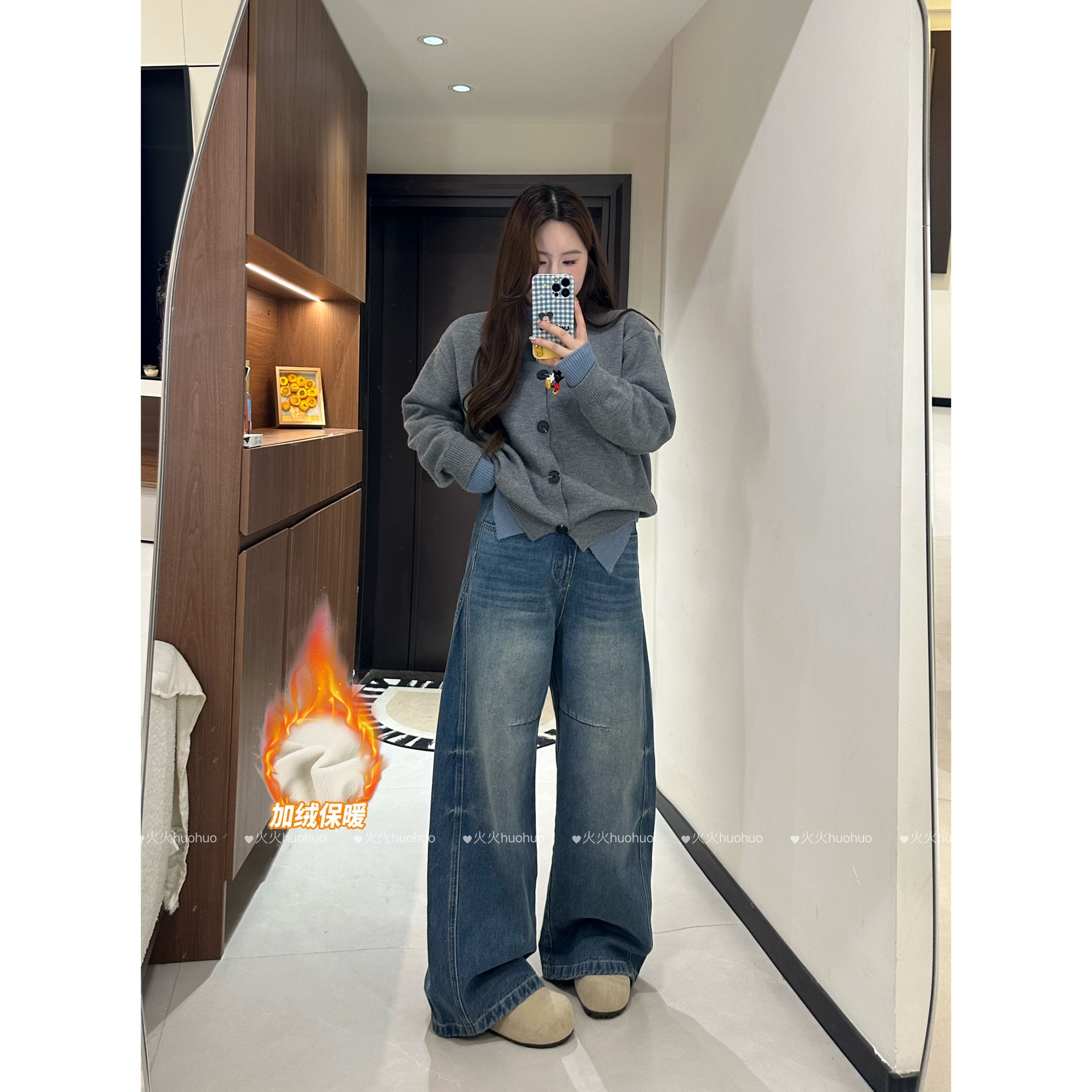8004#美式复古牛仔裤女2025新款宽松大码设计感显瘦直筒镰刀裤