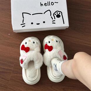 哈喽Kitty棉拖鞋女冬厚底增高室内家居保暖可外出防水防滑包头拖
