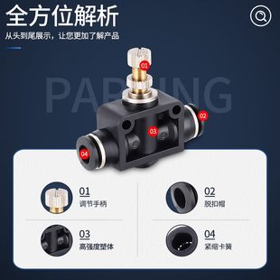 件 速调节A6LS元 8管道调 LS快速12黑色气动 阀 A气管接头节流10
