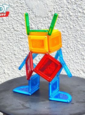 tot stuff 自然框架磁力片彩虹色拼搭组合点对点磁性积木儿童玩具