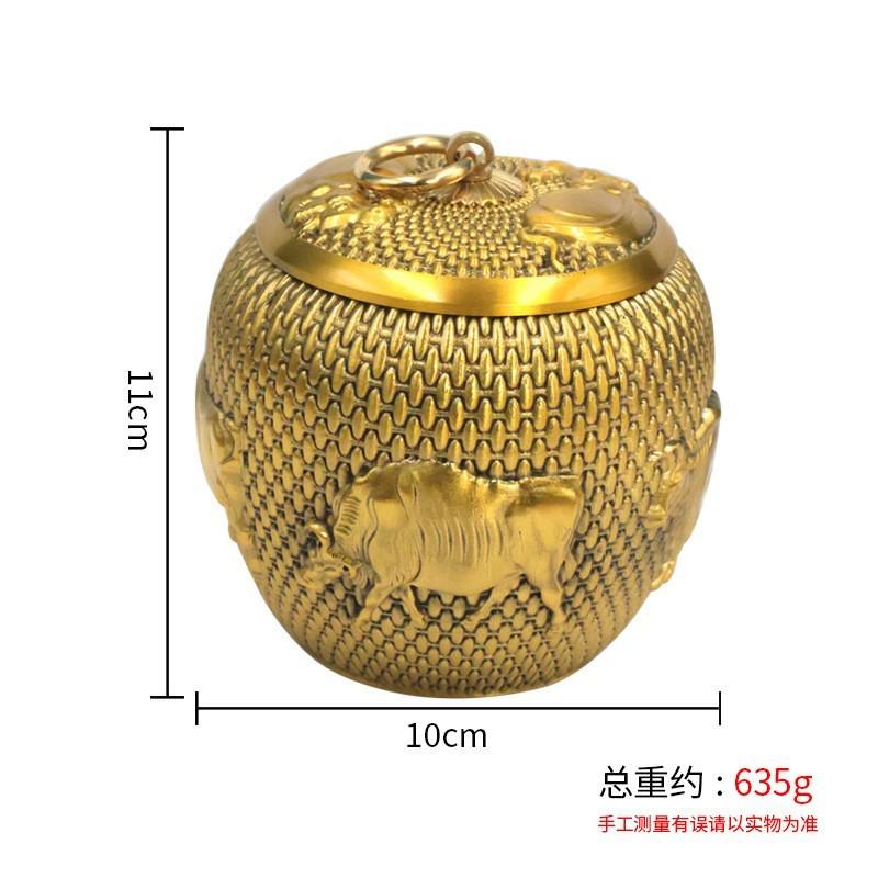 黄铜茶密封储存罐高档小号五牛图存茶盒茶仓普洱醒茶叶罐工艺品