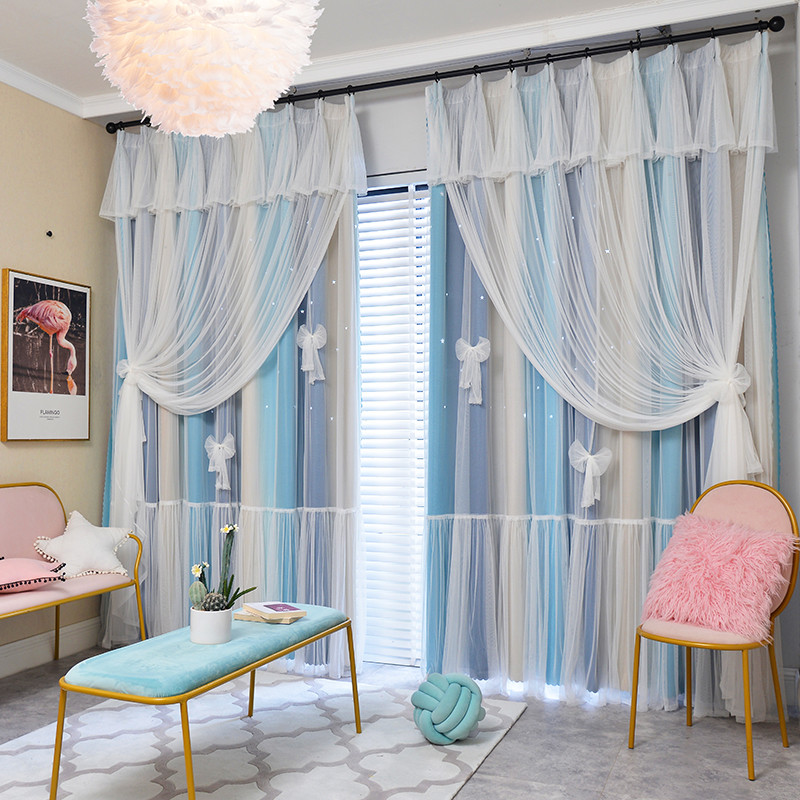 84n公主风窗帘遮光2024新款卧室梦幻帘儿童房女孩飘窗房间客厅挂