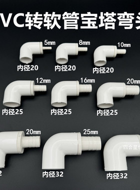 PVC变径弯头异径90度弯头大小直角弯PVC给水管转软管接头宝塔弯
