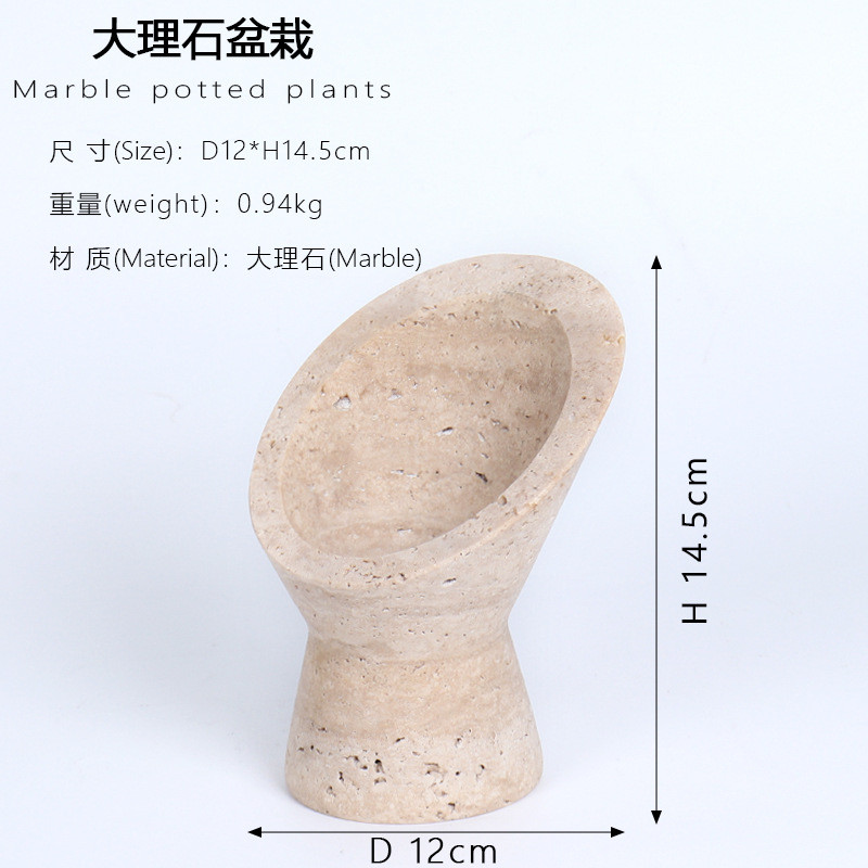 现代极简黄洞石花盆摆件样板房售楼处客厅玄关桌面软装饰花盆摆设