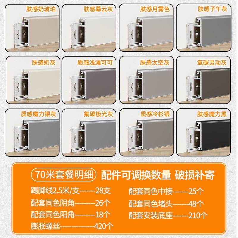 新款防水防尘铝合金踢脚线直4cm6cm极窄边贴脚线不锈钢金属地脚线