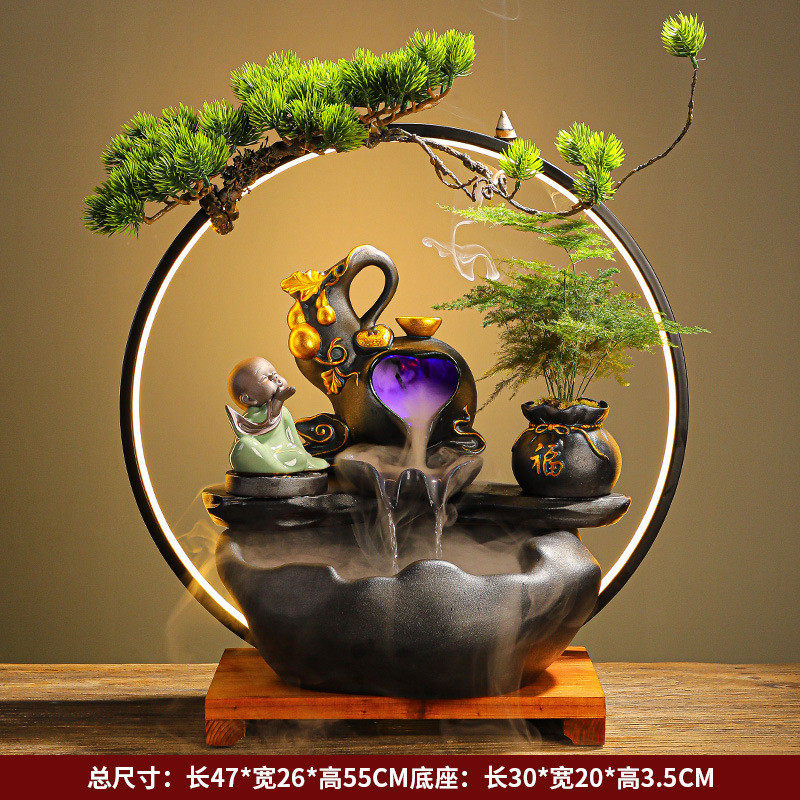 创意流水喷泉摆件招财中式客厅玄关办公室加湿器乔迁新居开业礼品
