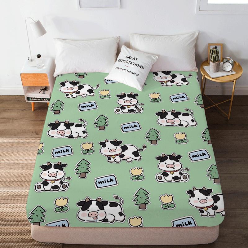 可爱卡通奶牛单件磨毛床笠防滑床罩固定防尘拼拼小牛全包保护床套