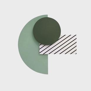 北欧轻奢木雕手绘装饰画绿色艺术背景墙客厅沙发玄关几何拼接挂画