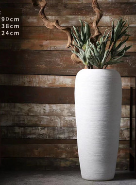 景德镇粗陶陶瓷大花瓶白色客厅插花干花摆件现代简约北欧落地陶罐