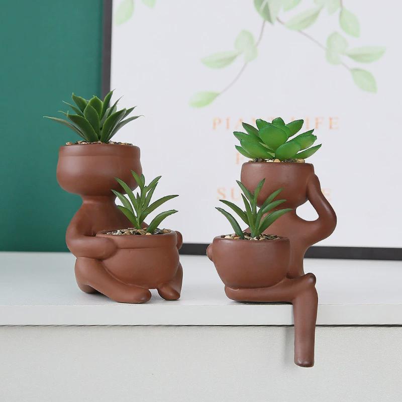 仿真多肉陶瓷花盆创意简约植物桌面装饰摆件客厅办公室小盆栽