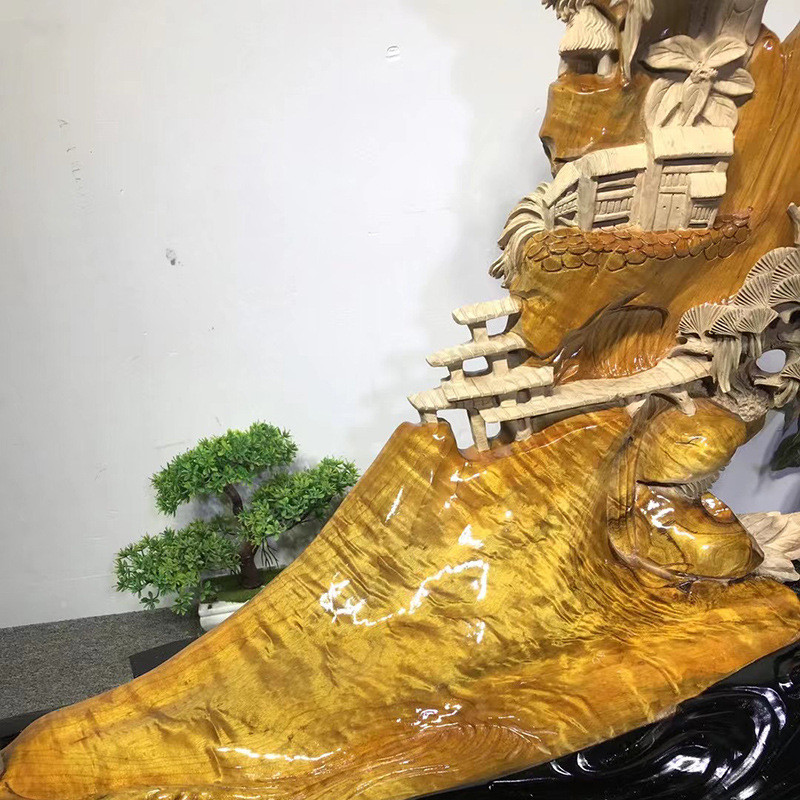 rkt4小叶金丝楠木【世外桃源】山水手工雕刻木雕摆件家居客厅工艺