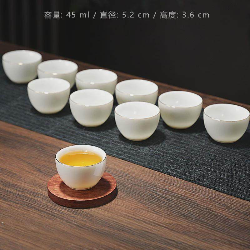 羊脂玉白瓷茶杯10只功夫茶杯陶瓷小茶杯6只装喝茶杯家用待客