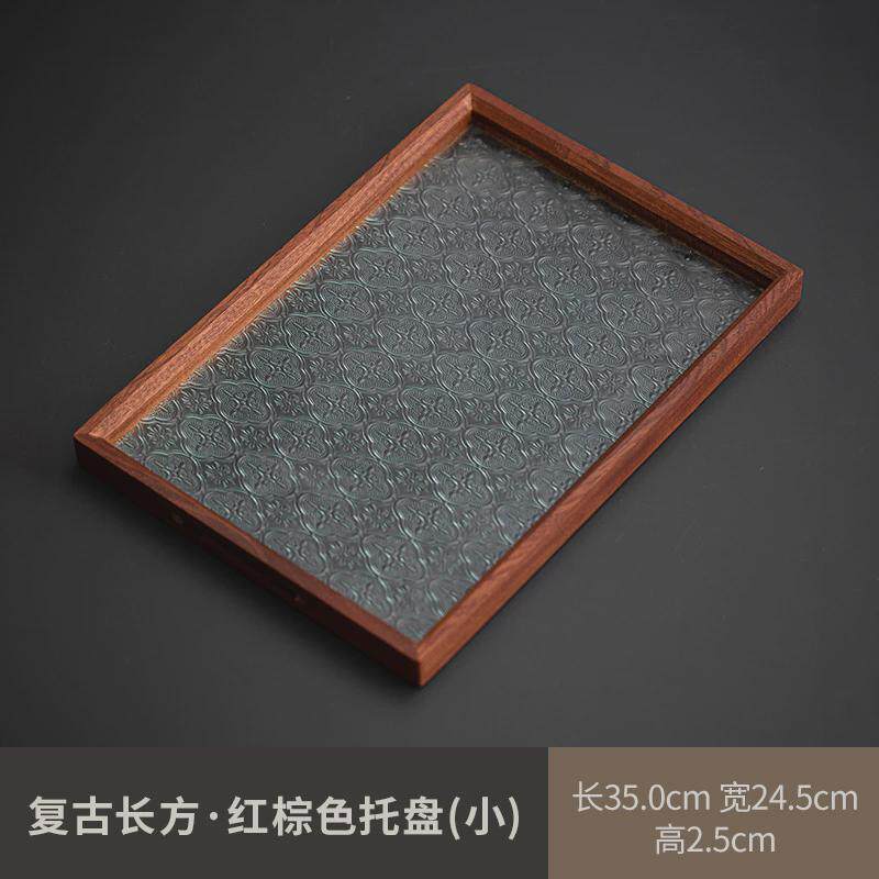 复古海棠花玻璃托盘长方形茶盘家用茶点心盘水果盘放茶杯水杯托盘