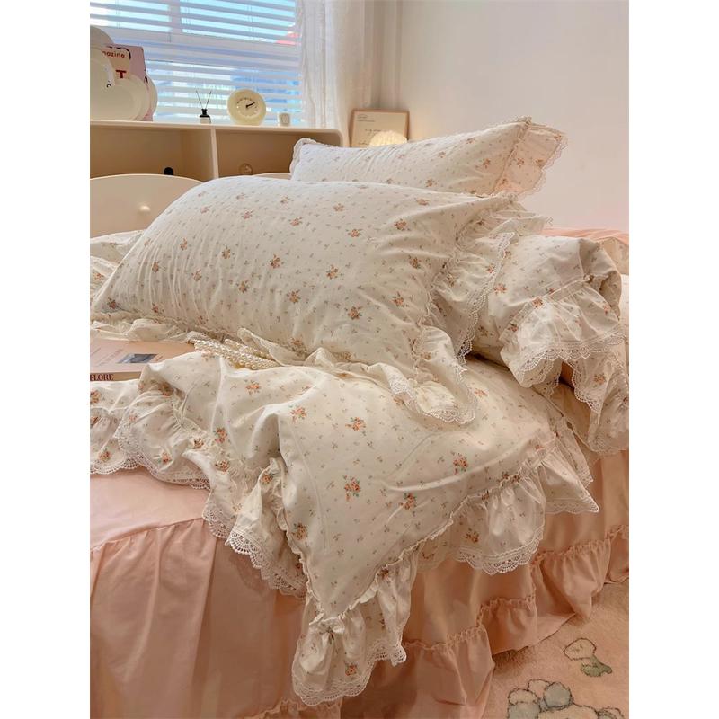 26x8蕾丝花边四件套公主风床裙碎花被套1.5m1.8m床亲肤荷叶边