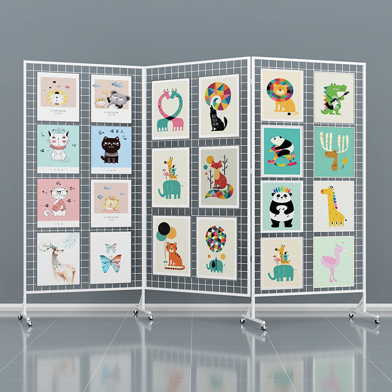 折叠移动网格架画展展会幼儿园作品展示架铁艺网架广告展示架