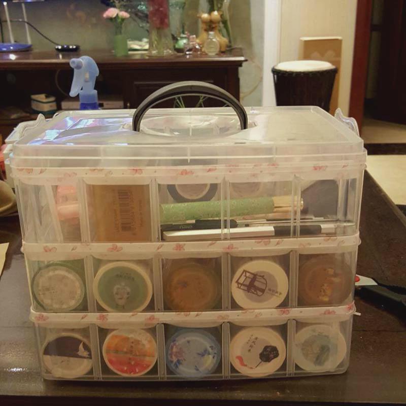手账胶带收纳盒和纸手帐贴纸少女文具杖分格箱装吧唧工具透明理定