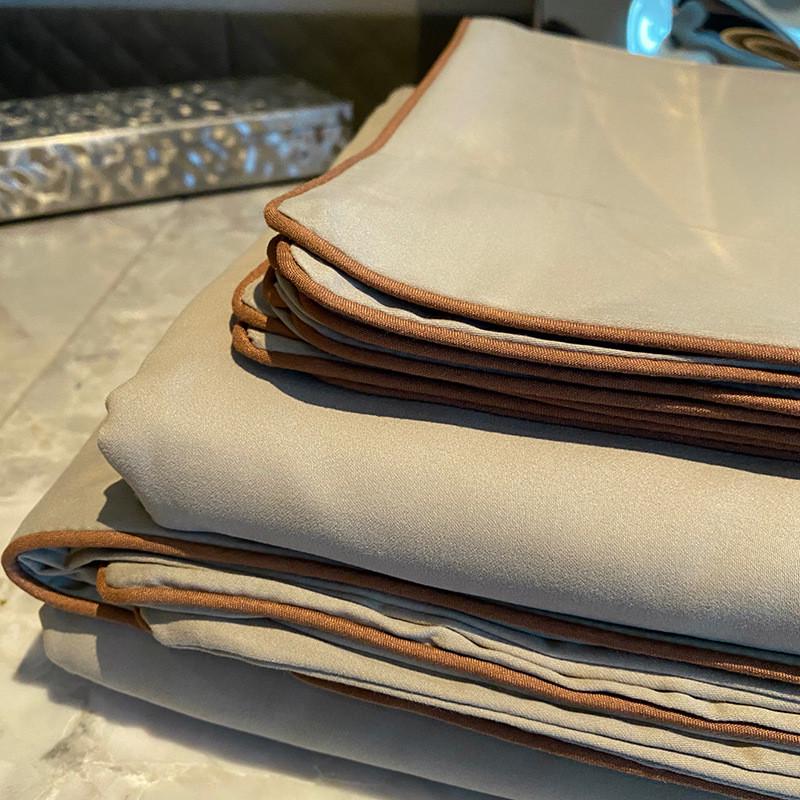 莫兰迪色系100支全棉简约四件套长绒棉嵌绳撞色三件套轻奢磨毛