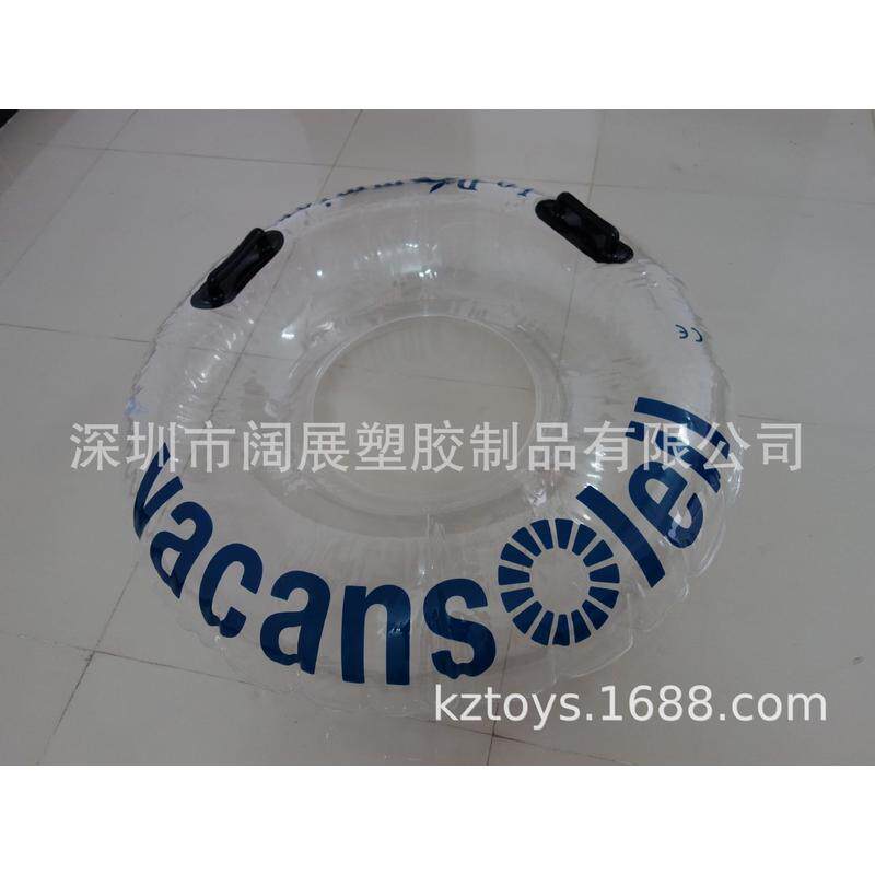 现货加厚pvc成人水上充气透明游泳圈带把手划水圈