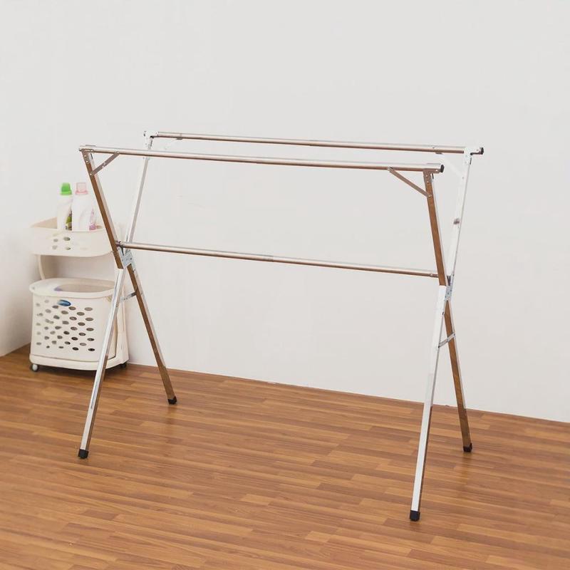 不锈钢圆管三杆伸缩晾衣架折叠