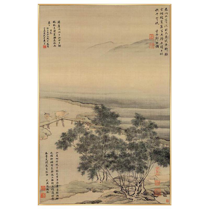 客厅装饰画玄关竖版山水画新中式挂画古韵古代名家茶室书房国画