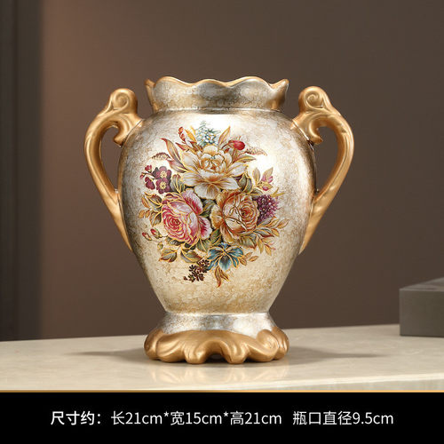 欧式轻奢陶瓷花瓶摆件美式复古现代客厅装饰品仿真花干花艺插花器