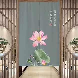 中式荷花门帘卧室卫生间遮挡半帘玄关中国风莲花挂帘装饰隔断帘子
