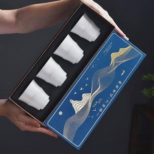 白瓷茶具竹节杯功夫茶杯陶瓷家用茶盏茶碗单杯主人杯简约品茗杯