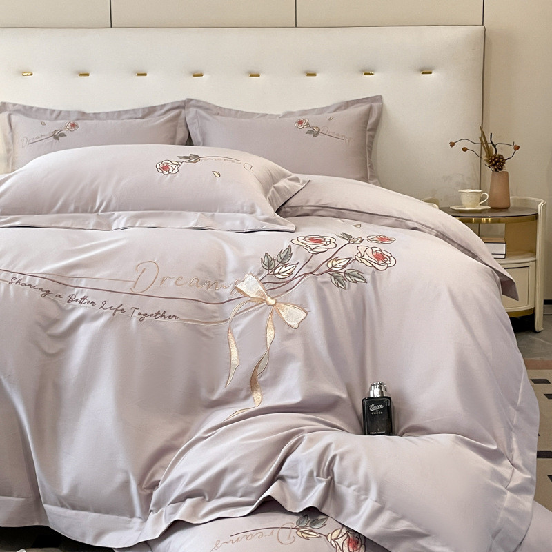 宽边100支长绒棉全棉贡缎绣花四件套刺绣四件套床单被套被罩
