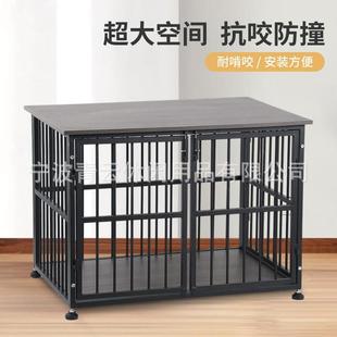 室内宠物置物家具狗笼重型加粗不锈钢木板宠物笼简约黑色狗笼子