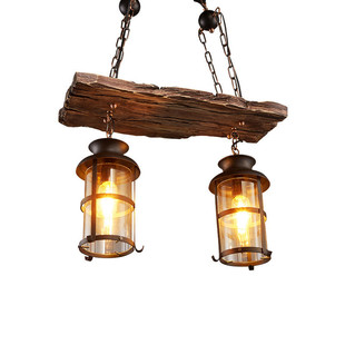 复古船木吊灯三头玻璃吊灯餐厅咖啡厅吧台吊灯具