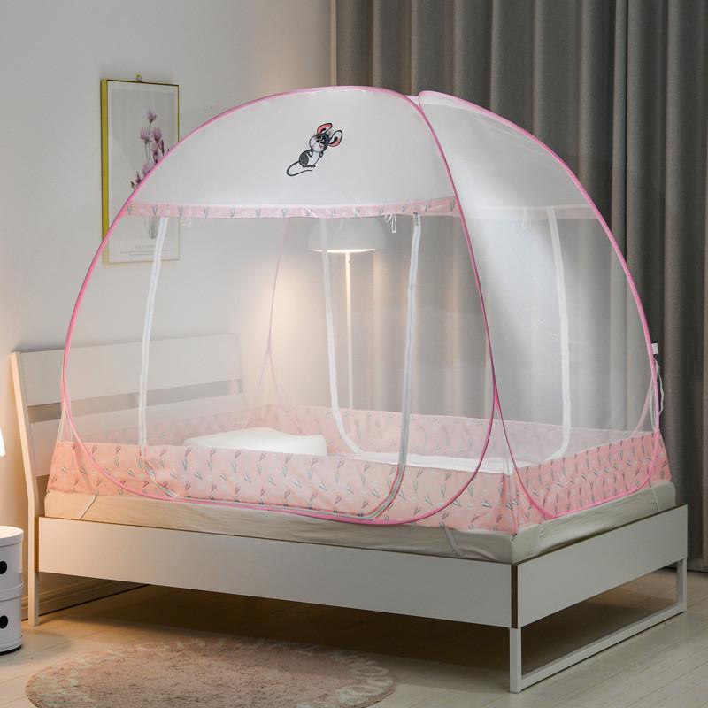 钢丝蚊帐免安装蒙古包可折叠双开门坐床式无底1.8米1.5m家用帐篷