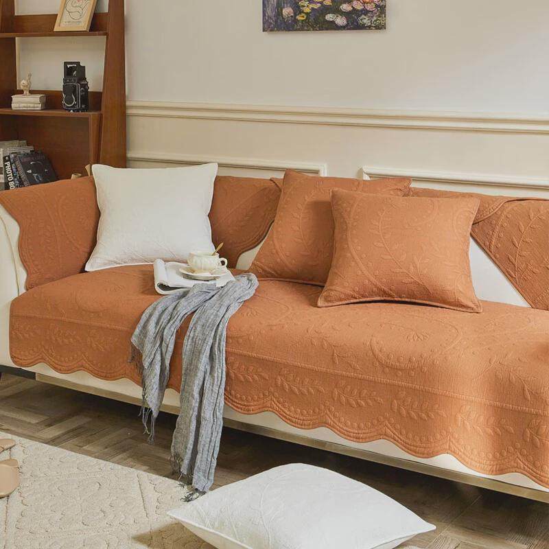 欧式田园刺绣全棉沙发垫套四季通用水洗棉巾防滑坐垫子盖布艺组合