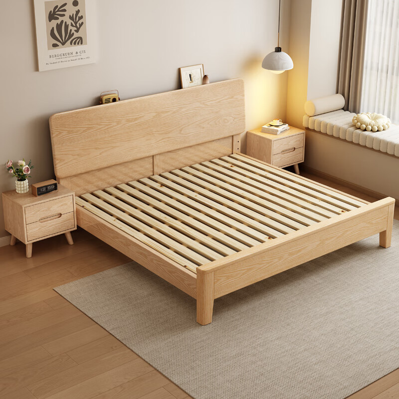 北欧白蜡木实木床1.8米主卧双人床现代简约1.5单人床小户型原木风