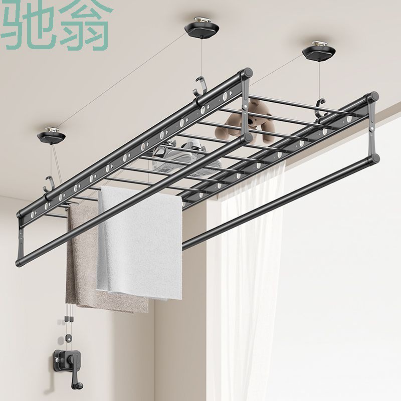 Pf5升降晾衣架阳台家用手摇器手动晒衣杆被子室内自动折叠晒衣架