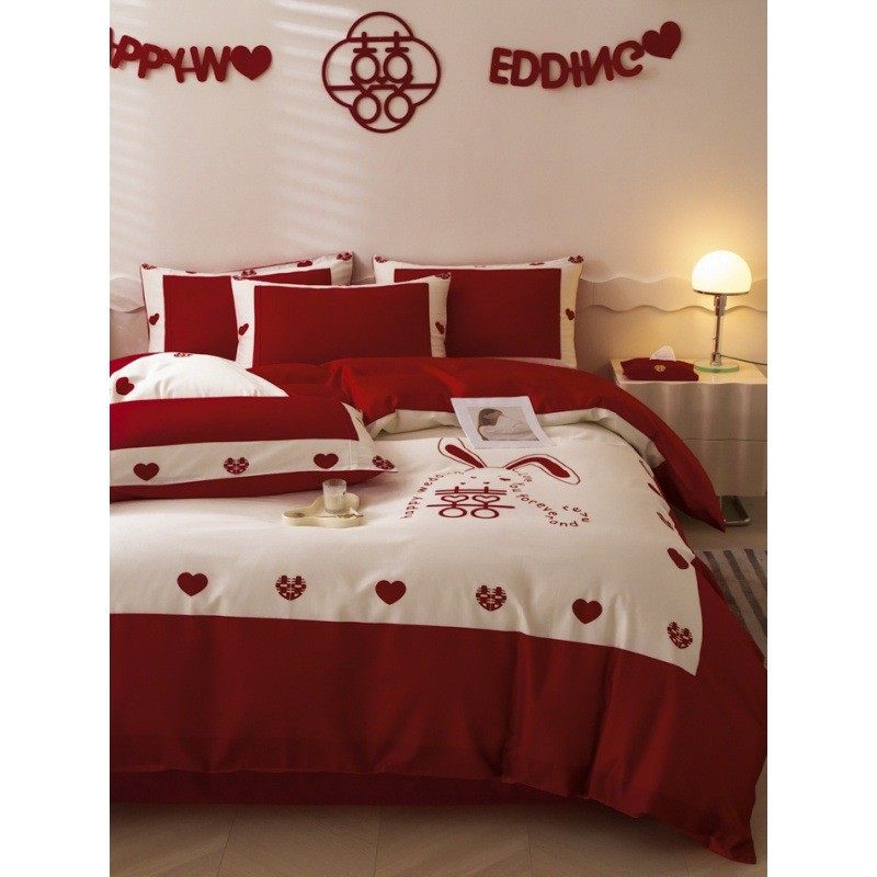 中式婚庆大红色结婚四件套婚床新婚床单被套床上用品喜被婚房,床上用品,婚庆床品套件,淘宝优惠券,粉丝福利购,淘宝优惠卷