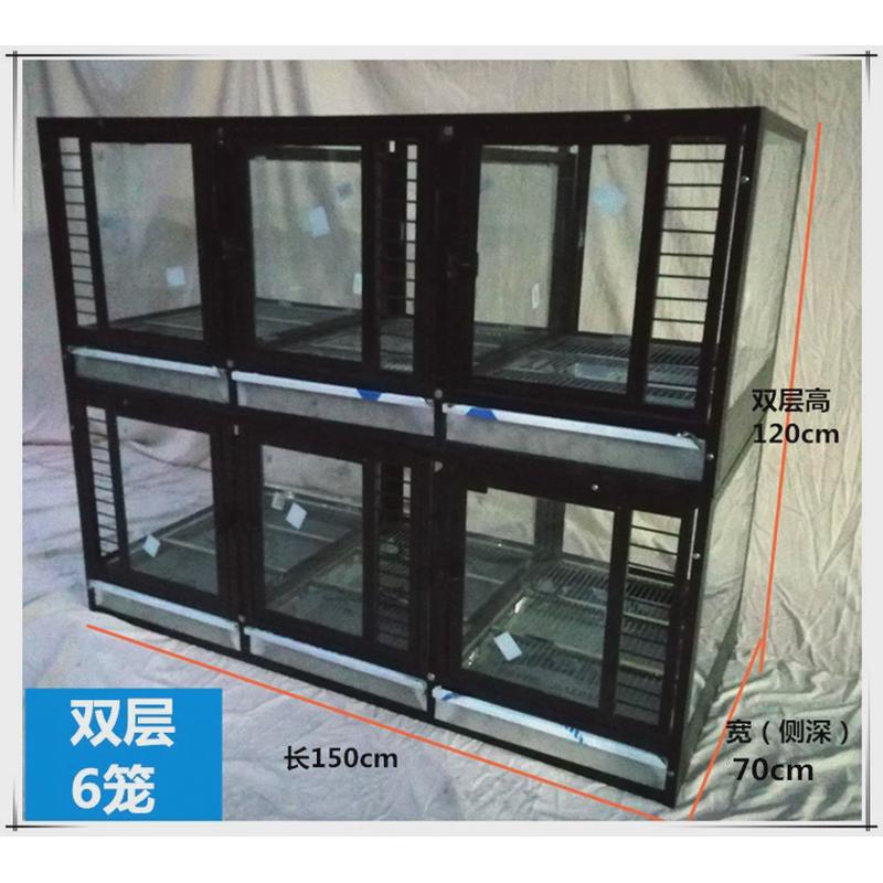 烤漆黑色医院美容店宠物304不锈钢观赏钢化玻璃展示柜寄养狗笼子