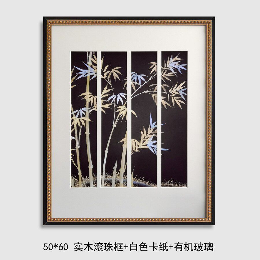 窗棂竹影实木卡纸高级新中式轻奢创意背景客厅玄关卧室装饰挂画