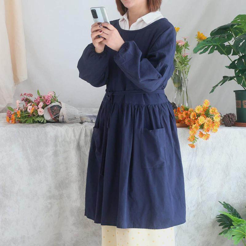 韩式全棉防水款有袖反穿罩衣风田美加长家务清洁厨房工作服女围裙
