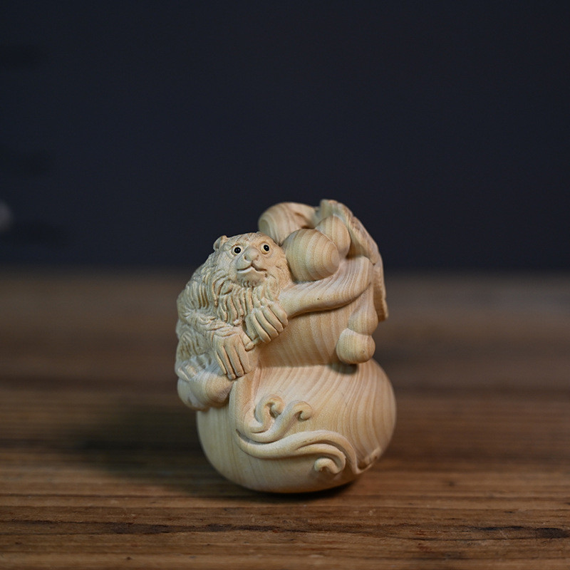 黄杨木雕刻文玩猴子葫芦手把件办公室装饰品茶桌茶宠摆件工艺品