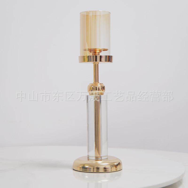 北欧轻奢水晶烛台样板间客厅玄关水晶摆件家用烛光晚餐烂漫蜡烛台