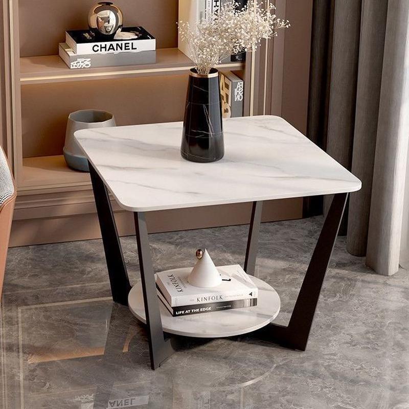 新款北欧沙发边几轻奢意式石岩方桌床头边柜大理极简板小茶几角几