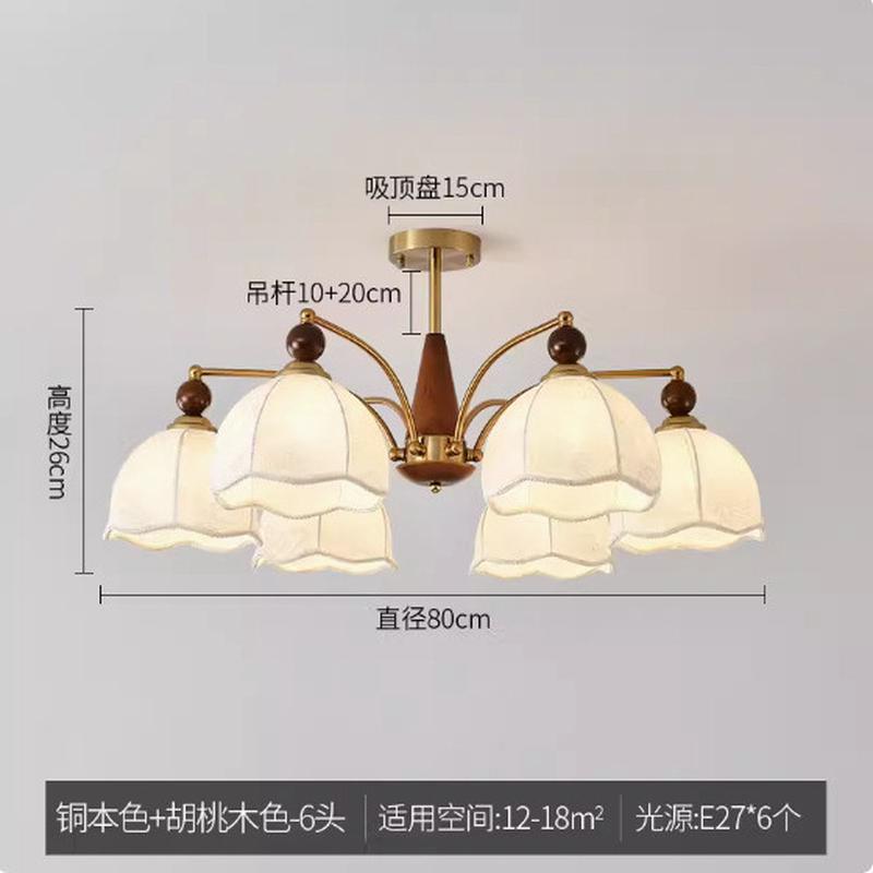法式复古客厅吊灯美式实木南洋风布艺风中古侘寂印花主卧led温馨