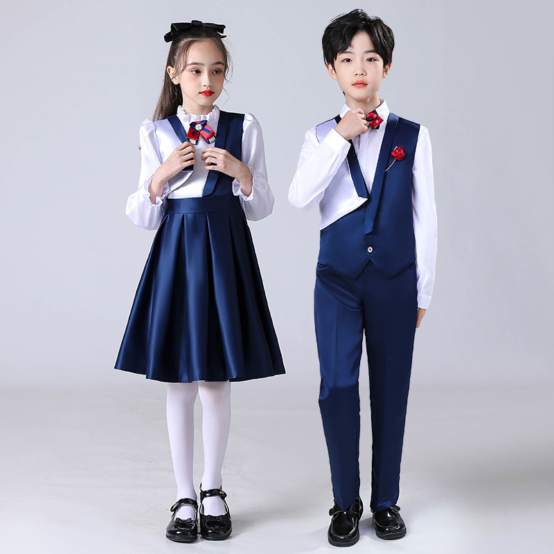 儿童合唱服中小学生大合唱团诗歌朗诵表演服主持人女童礼服演出服