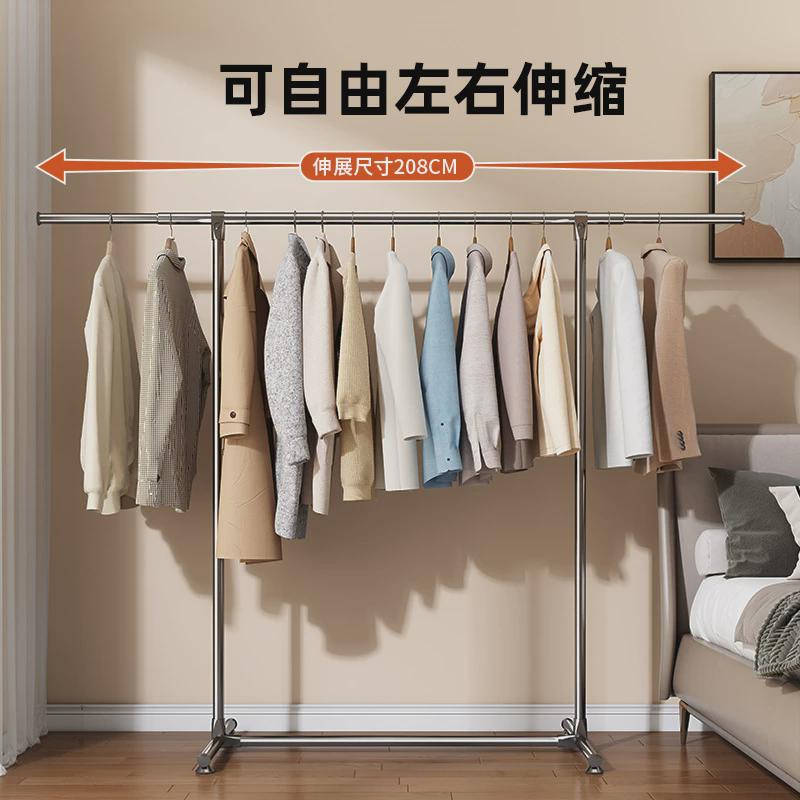 热销晒落地不锈钢晒衣晾衣架被架阳台移动晾衣杆伸缩室内挂衣架衣
